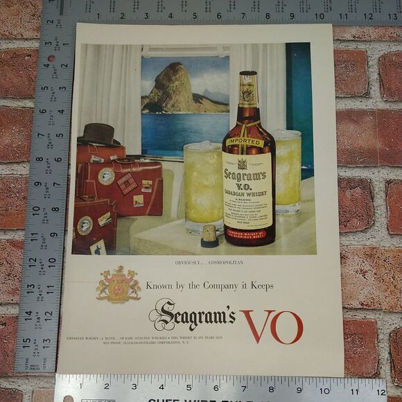 1950 Seagrams VO Whisky Vtg Magazine Print Ad Travel Stickers Cruise Scene - Picture 5 of 11
